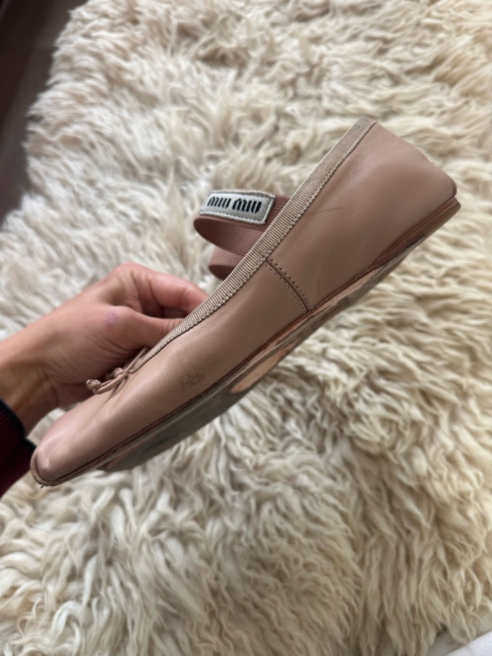 Miu Miu Pink Tan Leather Ballet Flats - Picture 4 of 8